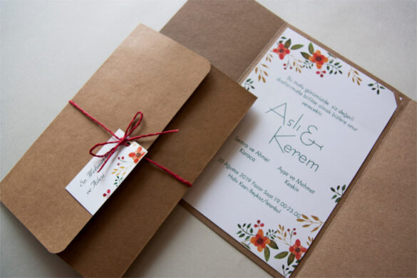 katlanabilir kraft zarflı beyaz davetiye