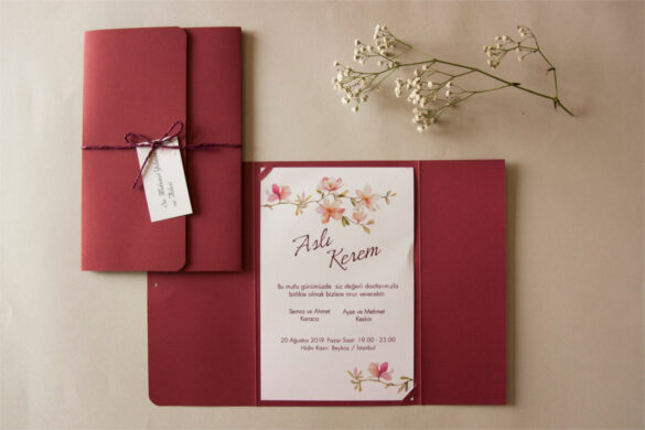 isim kartlı kırmızı ipli davetiye