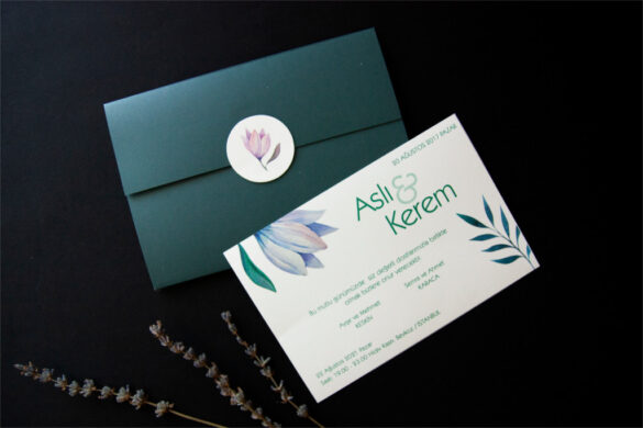 yaprak desenli beyaz davetiye