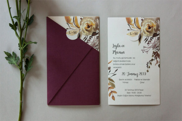 sulu boya desenli davetiye