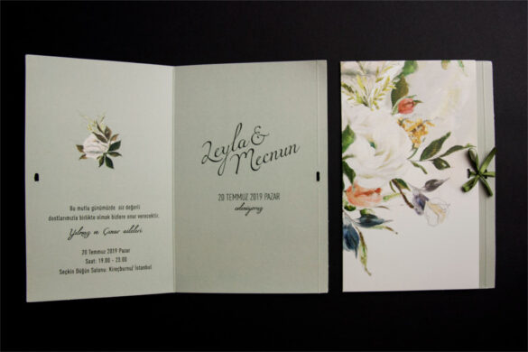 yeşil kurdeleli davetiye