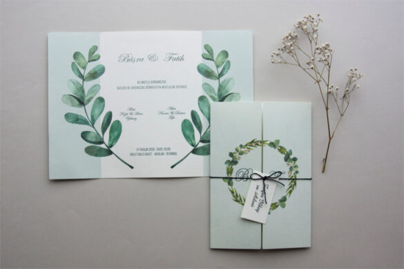 soft yeşil katlanabilir davetiye