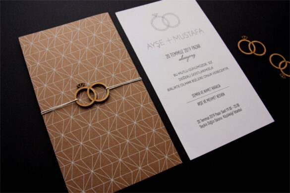 ahşap yüzük aksesuarlı davetiye