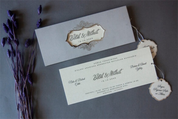 isim kartlı krem davetiye