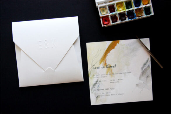 sulu boya desenli davetiye